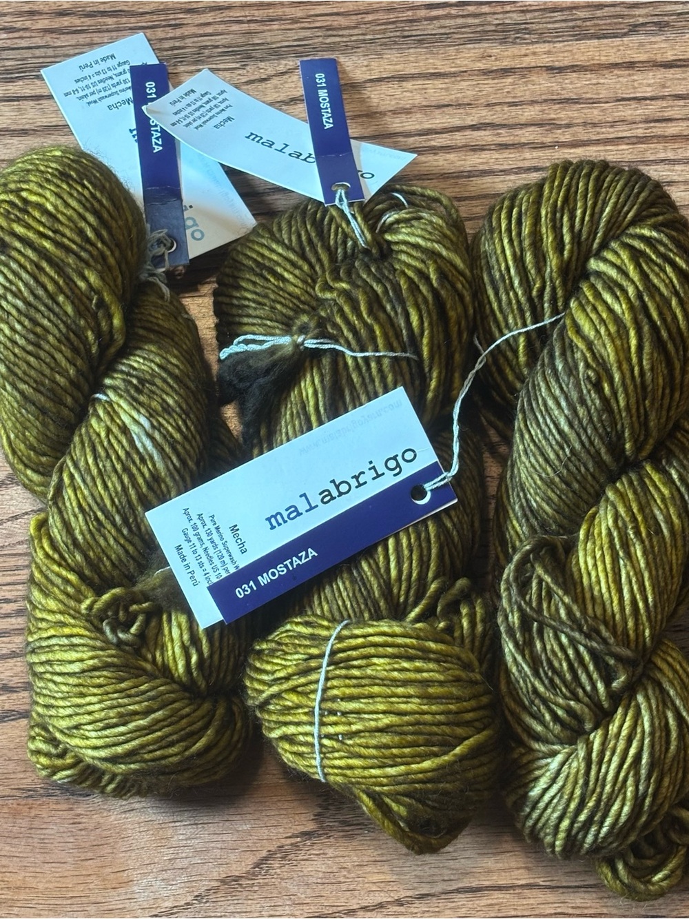 Malabrigo Yarn Lot of 3 Mecha 100% Superwash Merino Wool Mostaza Single Ply Knit